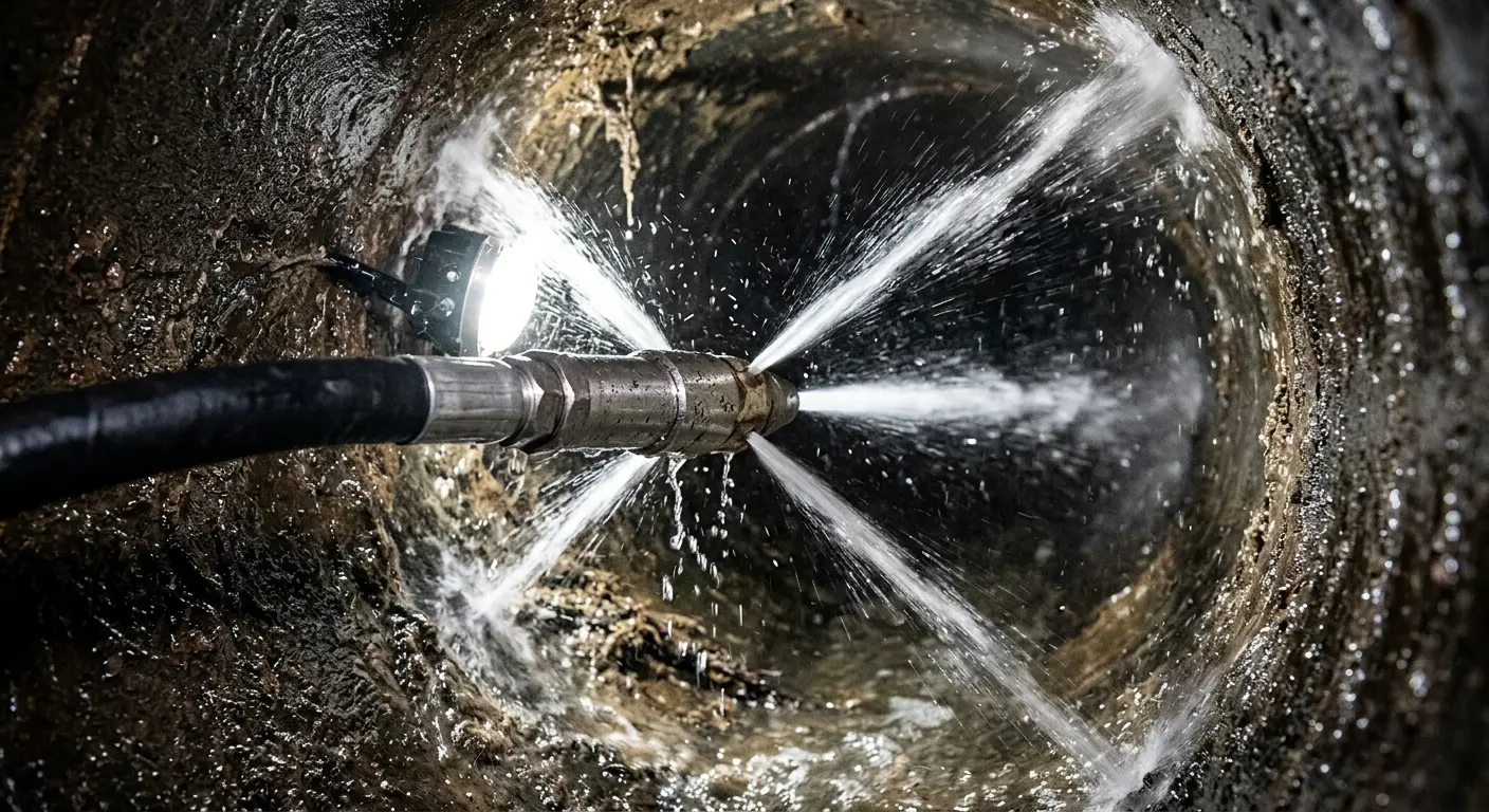 High-pressure hydro jetting nozzle cleaning sewer pipe for Storm Drain Cleaning in Scarsdale